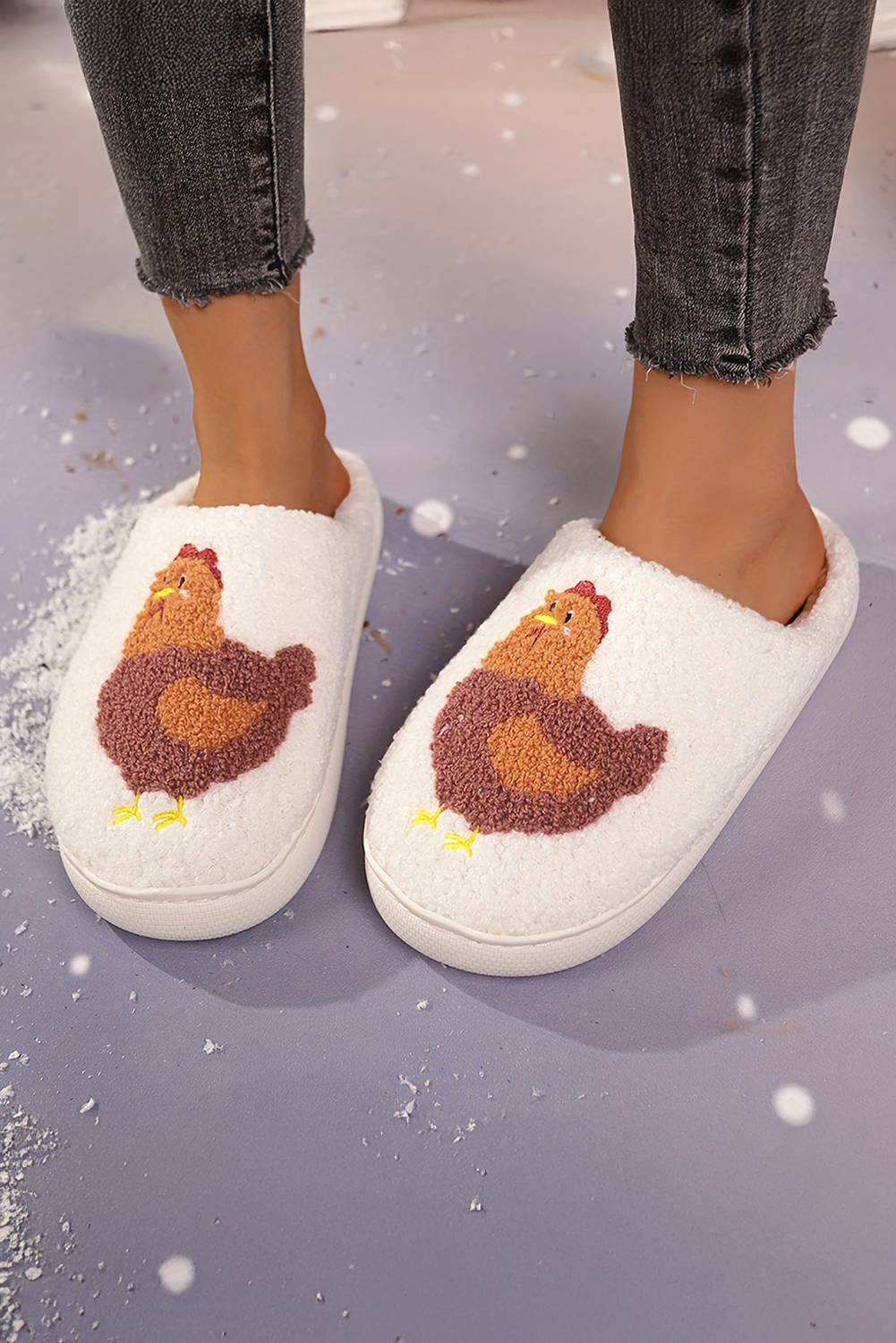 White Chicken Pattern Non-Slip Plush Warm Slippers Slippers JT's Designer Fashion