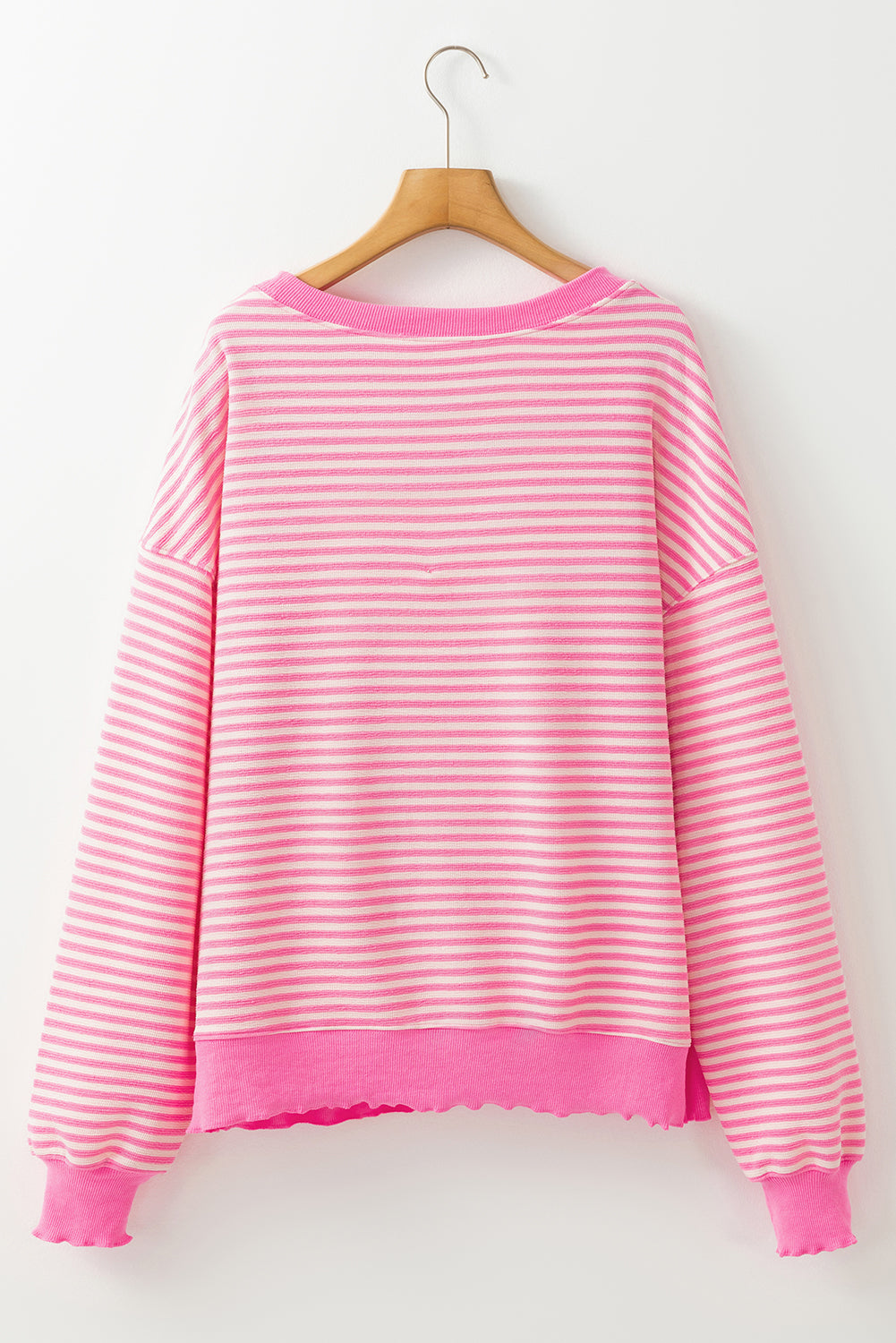 Pink Stripe Loose Drop Shoulder Long Sleeve Top Long Sleeve Tops JT's Designer Fashion