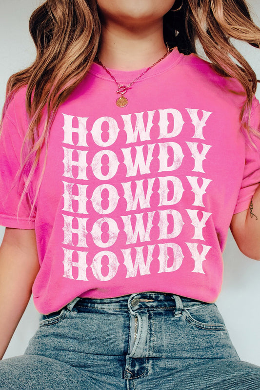Sachet Pink HOWDY Graphic Western Crew Neck Tee Graphic Tees JT's Designer Fashion