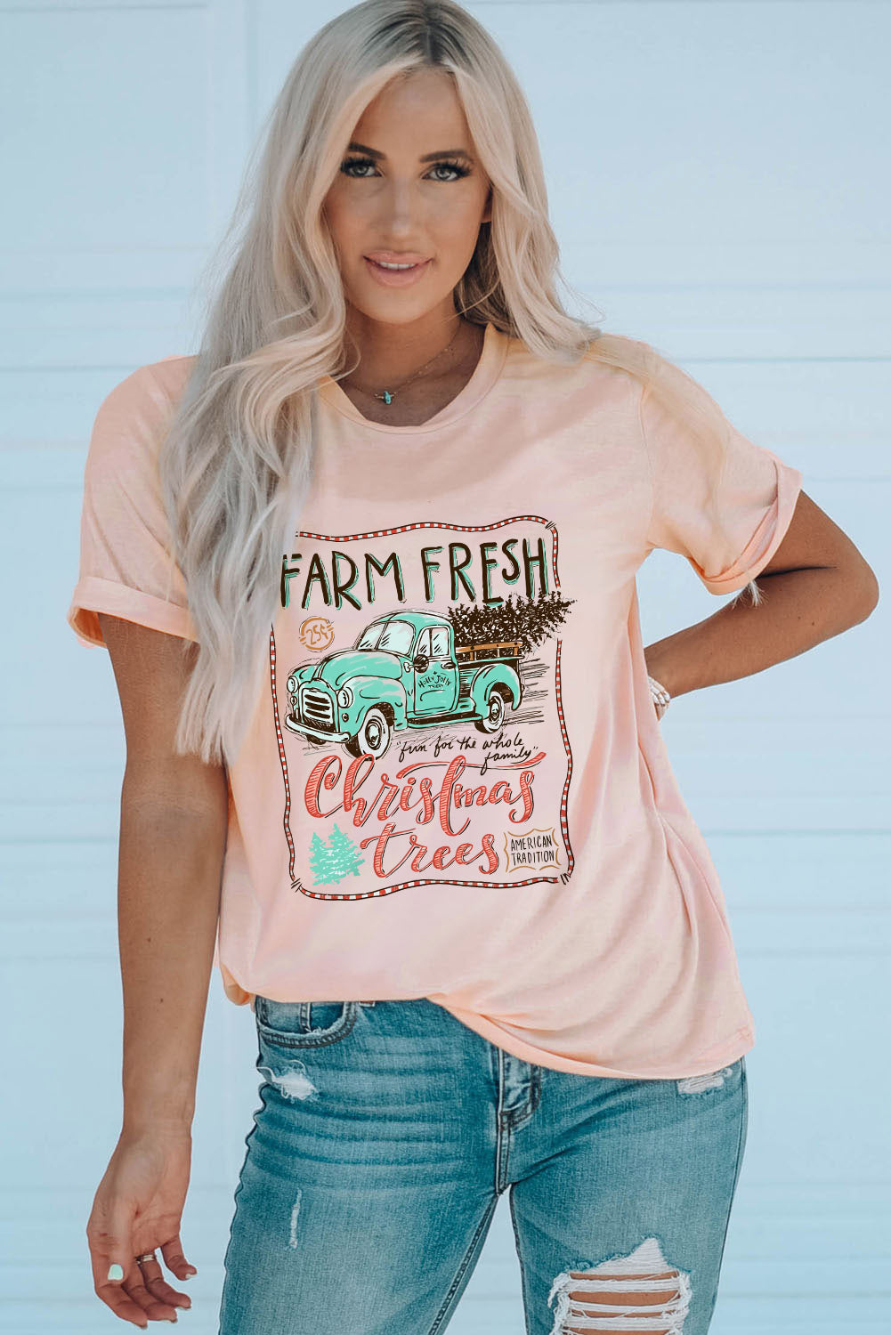 Pink Christmas Trees Truck Graphic Print T Shirt Graphic Tees JT's Designer Fashion