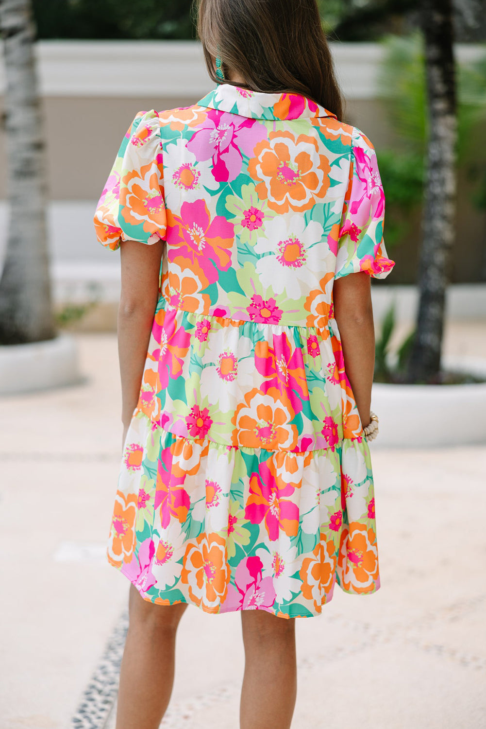 Pink Plus Floral Collared Puff Short Sleeve Relaxed Dress Plus Size JT's Designer Fashion