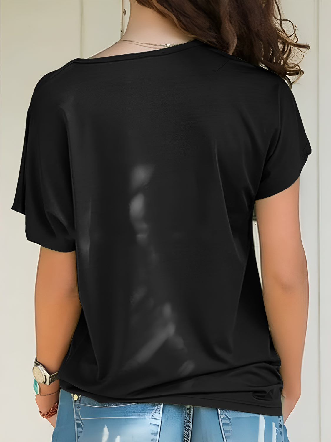 Asymmetrical Neck Short Sleeve T-Shirt Blouses & Shirts JT's Designer Fashion