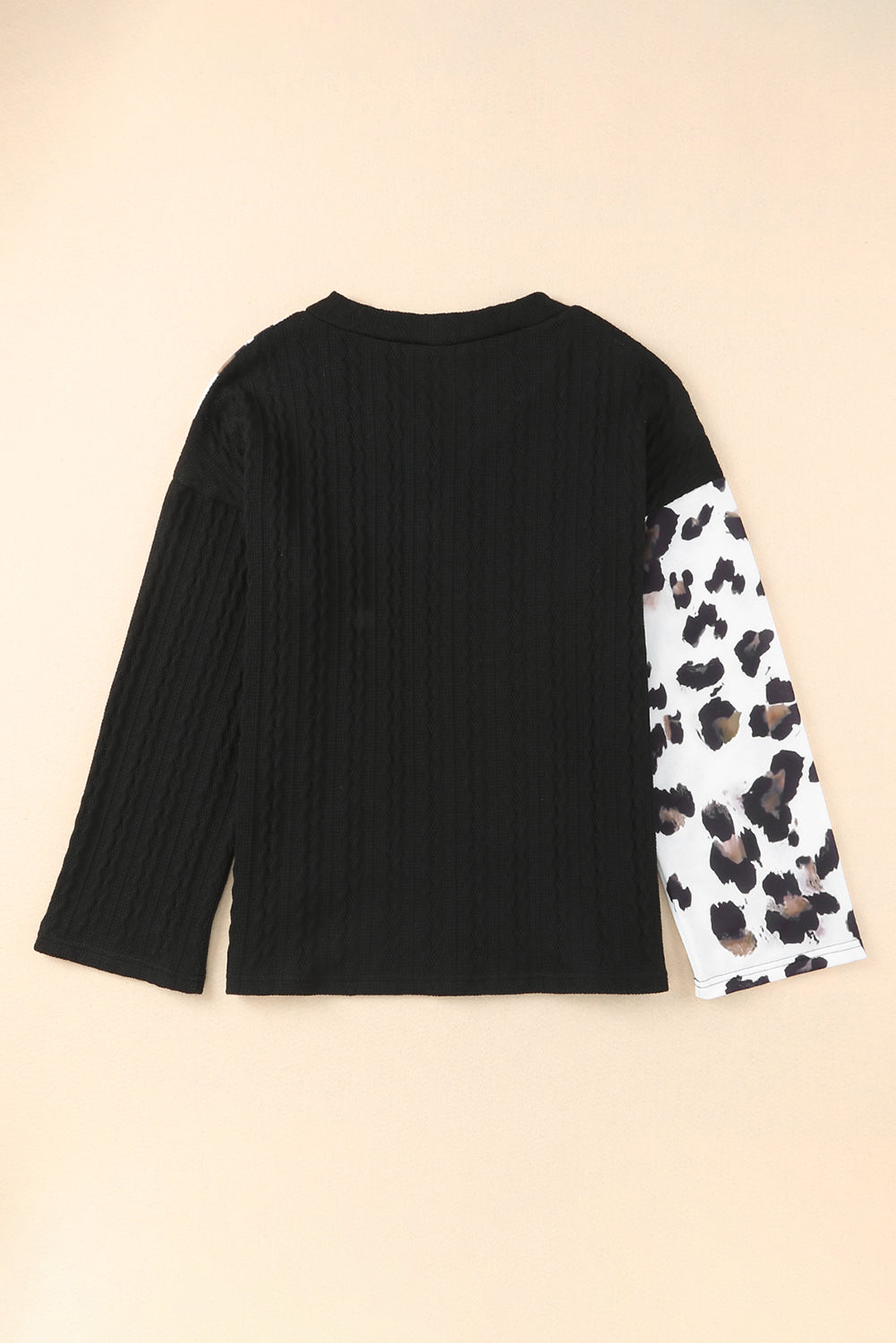 Black Asymmetric Leopard Patchwork Wide Sleeve V Neck Sweater Sweaters & Cardigans JT's Designer Fashion