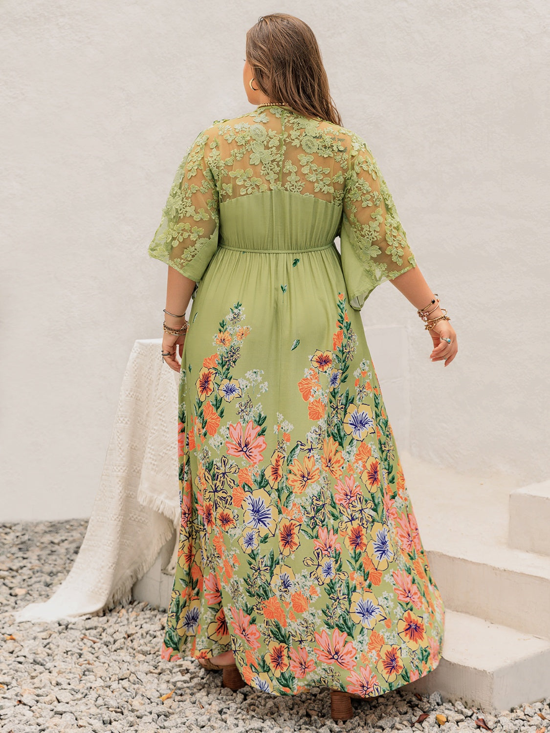 Plus Size Lace Detail Floral Half Sleeve Dress Maxi Dresses JT's Designer Fashion