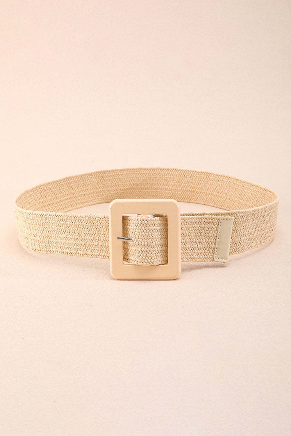 Beige Bohemian Woven Square Buckle Wide Belt Other Accessories JT's Designer Fashion