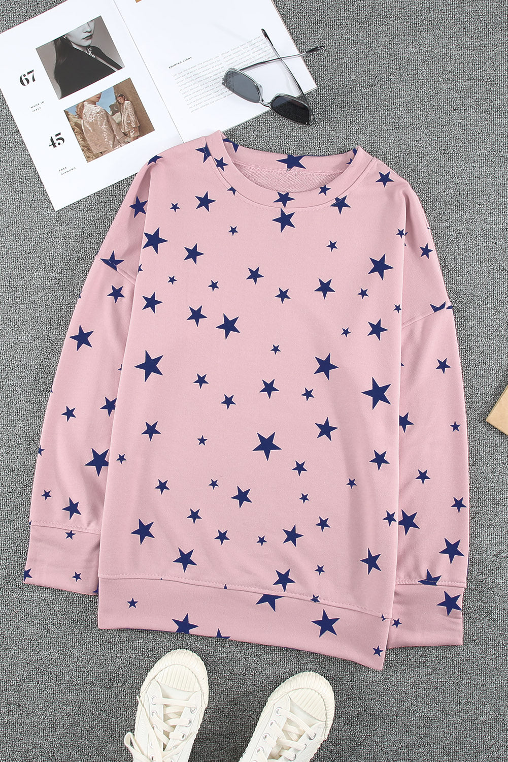 Pink Give A Little Love Crew Neck Star Print Long Sleeve Top Long Sleeve Tops JT's Designer Fashion