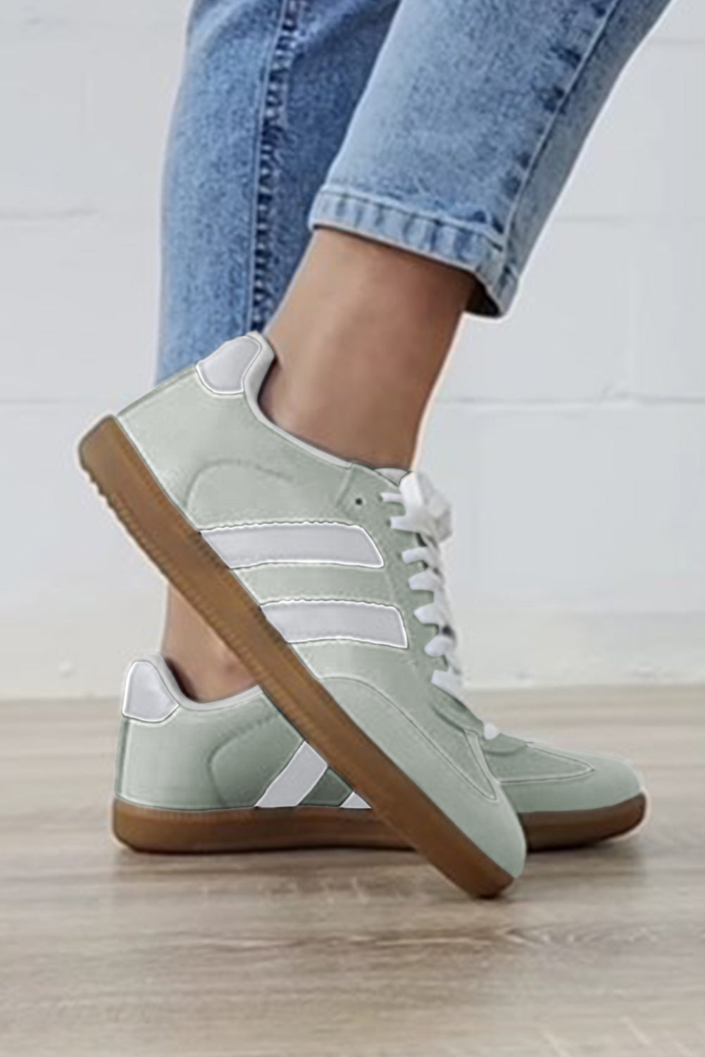 Beau Blue Striped Lace-up Flat Sneakers Women's Shoes JT's Designer Fashion