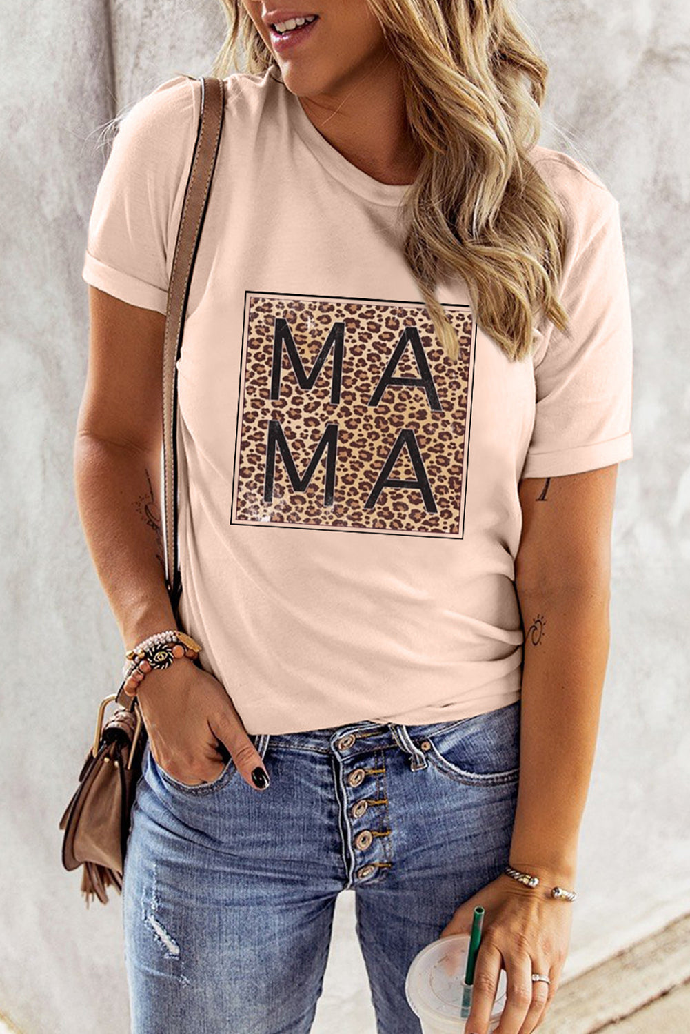 Pink Leopard Square MAMA Graphic T-shirt Graphic Tees JT's Designer Fashion