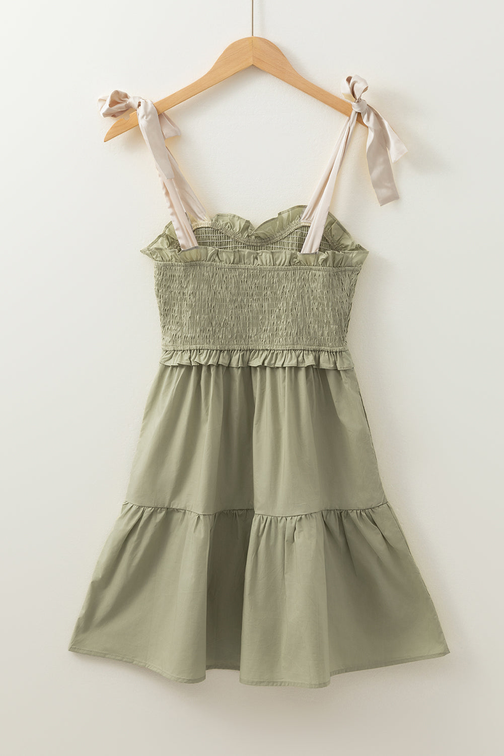 Laurel Green Smocked Bodice Self-tie Straps A-line Ruffled Mini Dress Mini Dresses JT's Designer Fashion