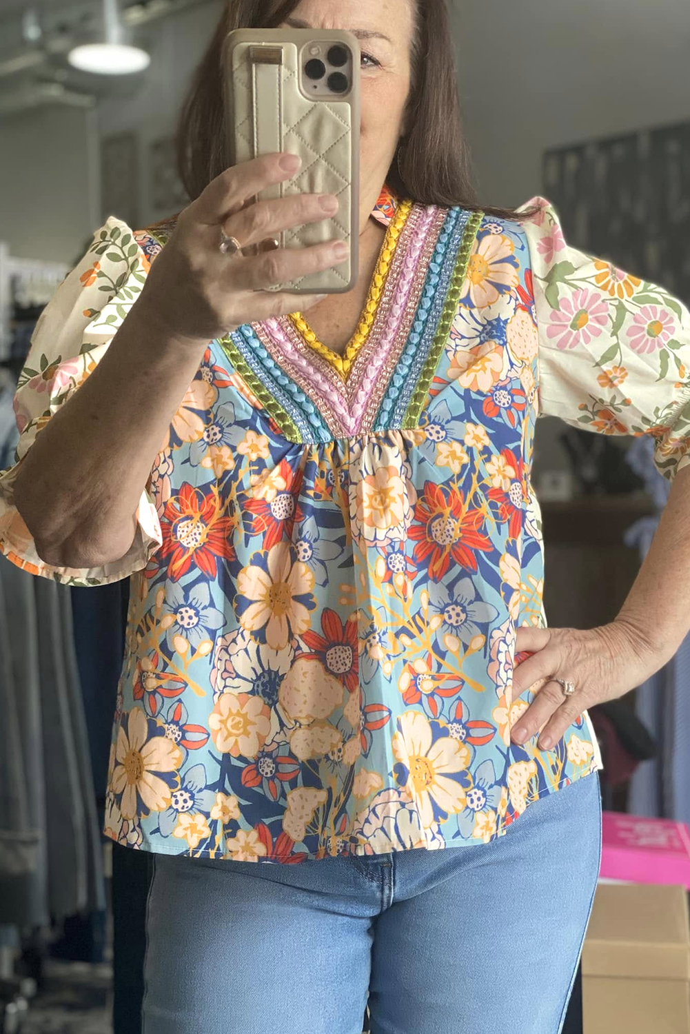 Multicolour Delicate Woven V Neck Plus Size Hlaf Sleeve Floral Blouse Pre Order Tops JT's Designer Fashion