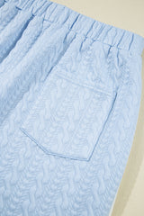 Beau Blue Contrast Trim Textured Crewneck Tee and Pocketed Skirt Set Two Piece Dresses JT's Designer Fashion