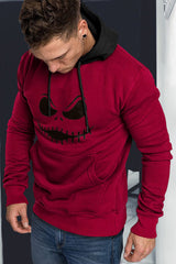 Fiery Red Funny Face Print Color Block Pocketed Men's Hoodie Men's Tops JT's Designer Fashion