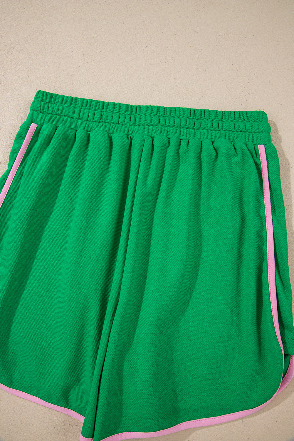 Bright Green Two Tone Contrast Textured Crewneck Tee and Shorts Set Short Sets JT's Designer Fashion