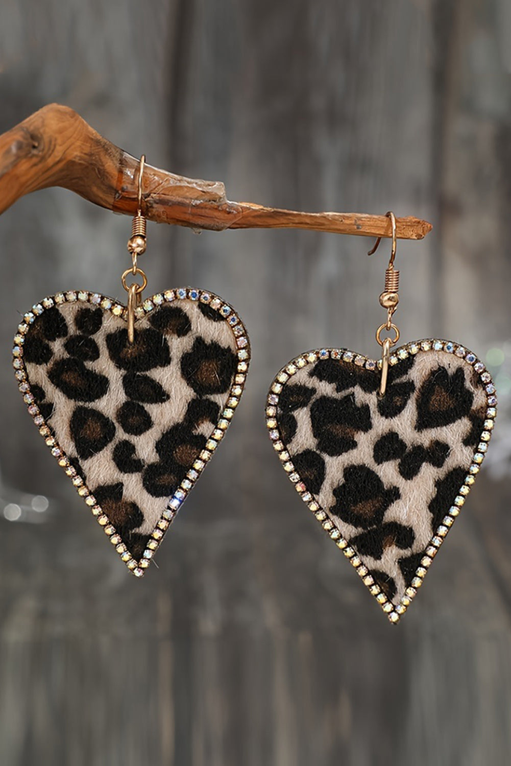 Multicolour Rhinestone Edge Leopard Print Heart Shape Earrings Jewelry JT's Designer Fashion