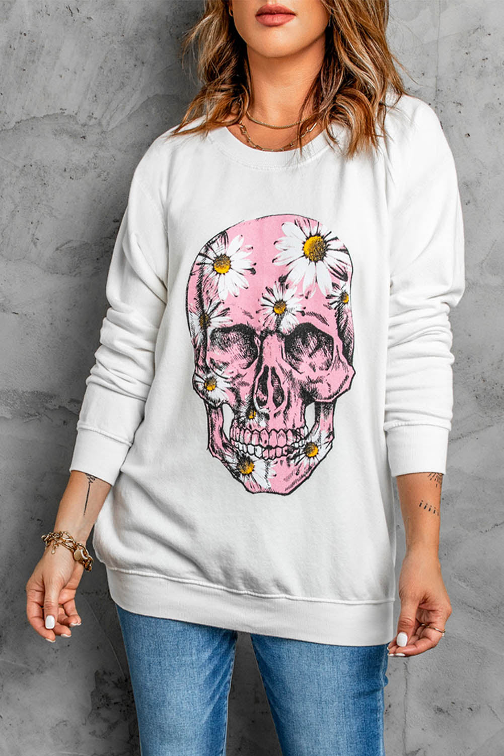 Floral Skull Head Graphic Sweatshirt Graphic Sweatshirts JT's Designer Fashion