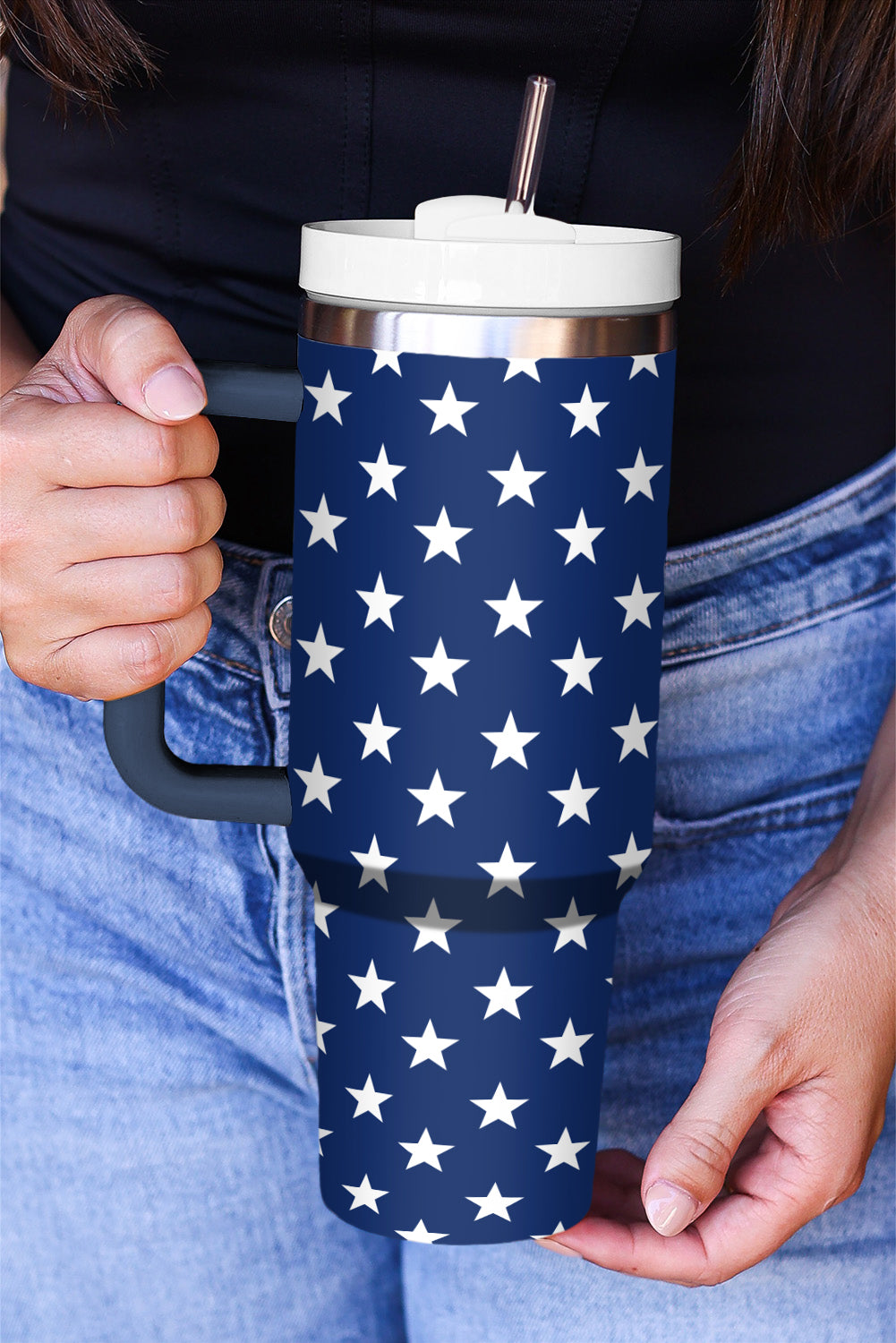 Sail Blue Star Printed Thermos Cup with Handle 40oz Tumblers JT's Designer Fashion