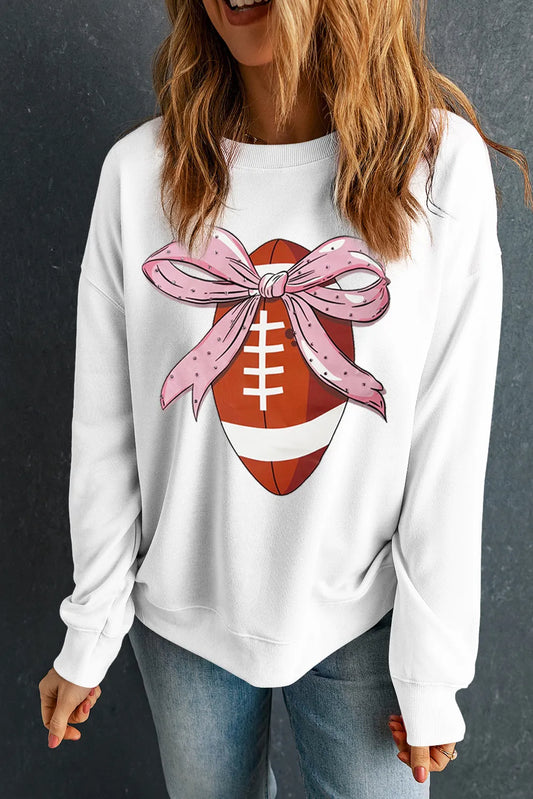 Football Round Neck Long Sleeve Sweatshirt White Long Sleeve Tops JT's Designer Fashion