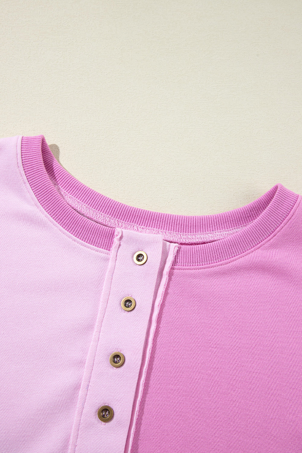 Pink Colorblock Henley High Low Oversize Sweatshirt Sweatshirts & Hoodies JT's Designer Fashion