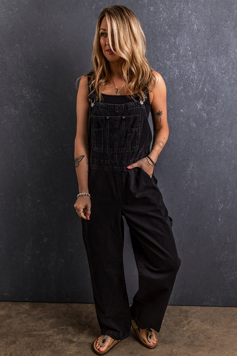 Black Adjustable Buckle Straps Multi Pocket Denim Overalls Pre Order Bottoms JT's Designer Fashion