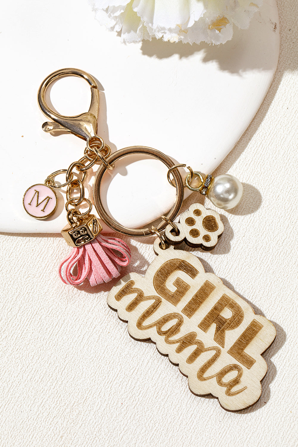 Pink Girl Mama Dog Claw Pearl Tassel Keychain Other Accessories JT's Designer Fashion
