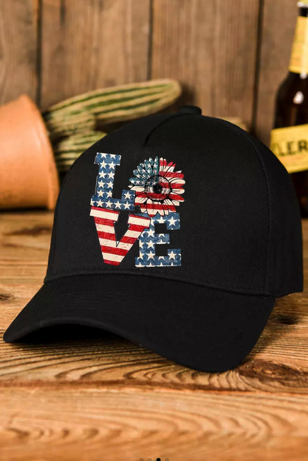 Black LOVE America Flag Sunflower Print Baseball Cap Hats & Caps JT's Designer Fashion