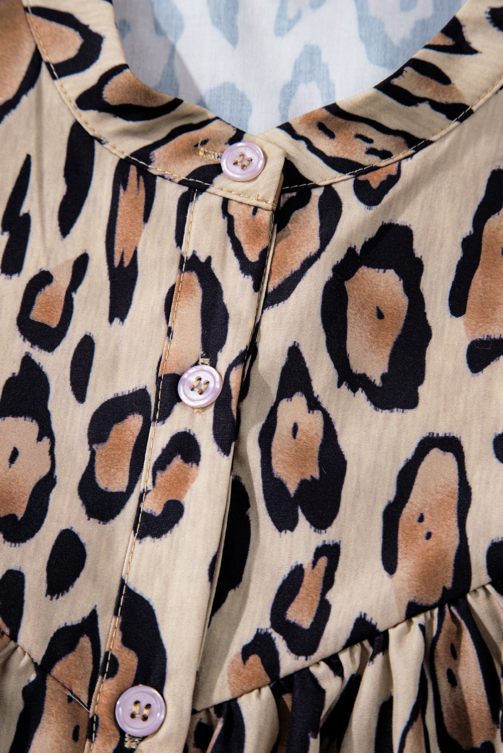 Light French Beige Oversized Leopard Print Balloon Sleeve Casual Shirt Blouses & Shirts JT's Designer Fashion