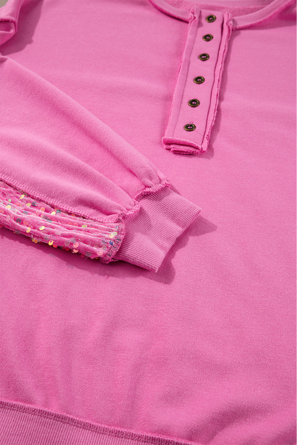Bonbon Sequin Patchwork High Low Hem Henley Sweatshirt Sweatshirts & Hoodies JT's Designer Fashion