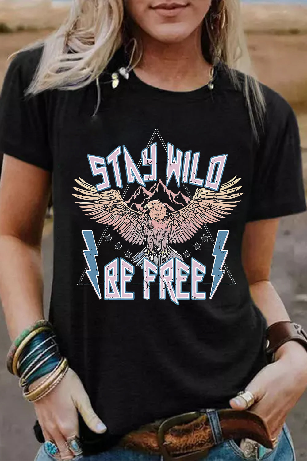 Black Western Eagle Slogan Graphic Tee Graphic Tees JT's Designer Fashion