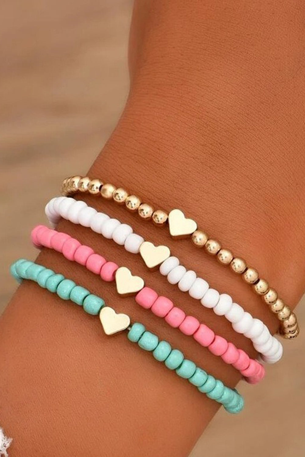 Pink Heart Beaded Multi Layered Bracelet Set Jewelry JT's Designer Fashion