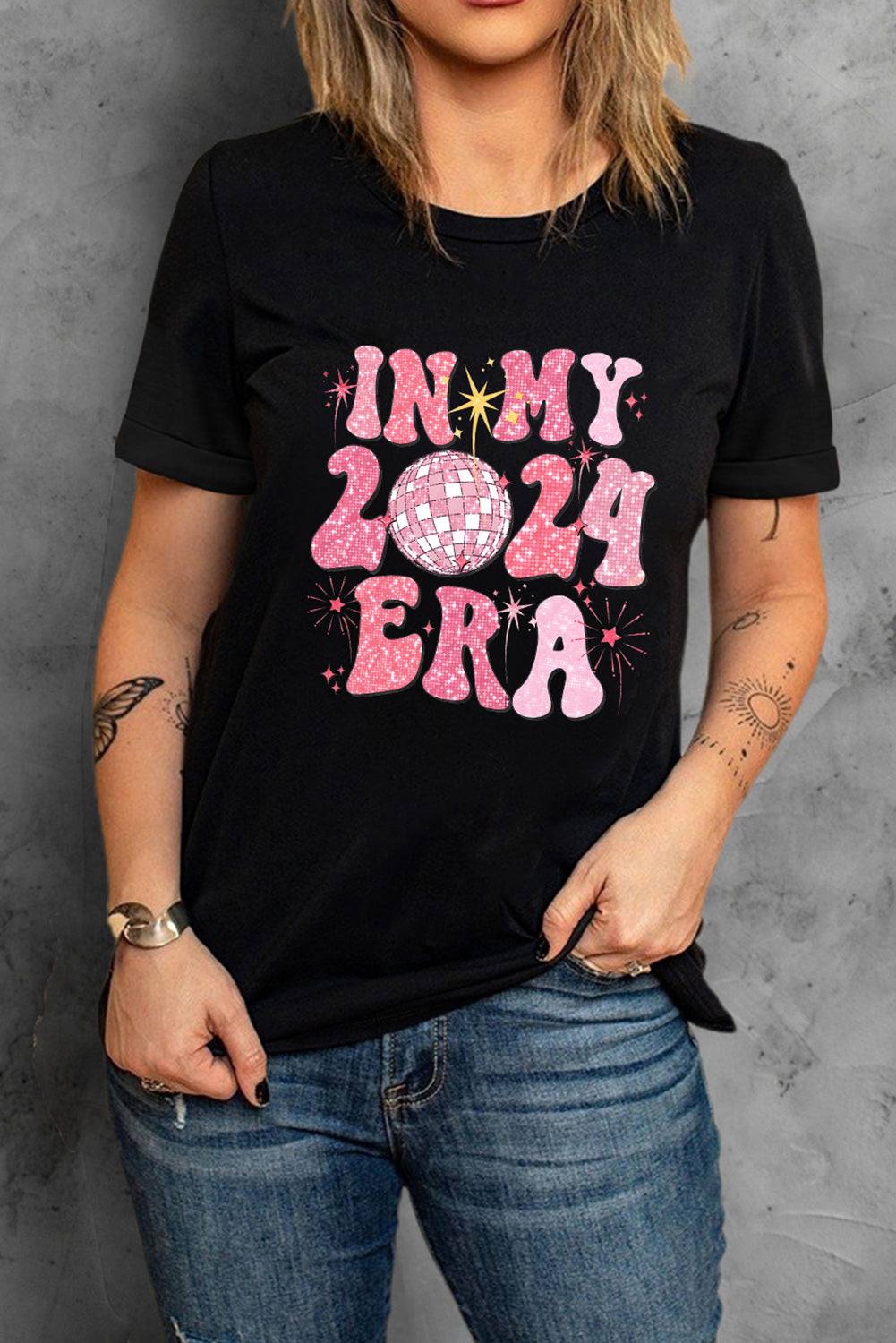 Black IN MY 2024 ERA New Year Graphic T-shirt Graphic Tees JT's Designer Fashion