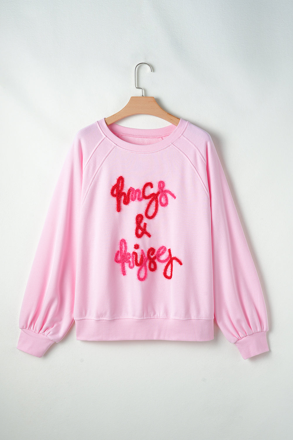 Pink Hugs and Kisses Pop Up Embroidered Raglan Sleeve Sweatshirt Sweatshirts & Hoodies JT's Designer Fashion