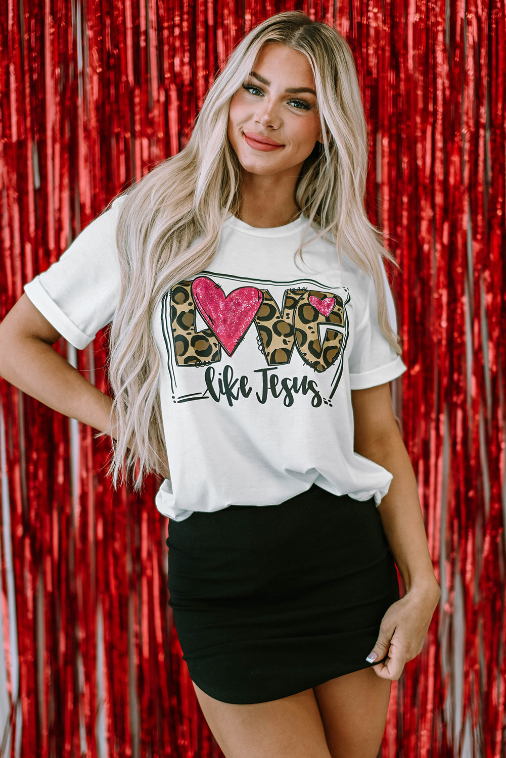 White LOVE Like Jesus Graphic Crew Neck Tee Graphic Tees JT's Designer Fashion