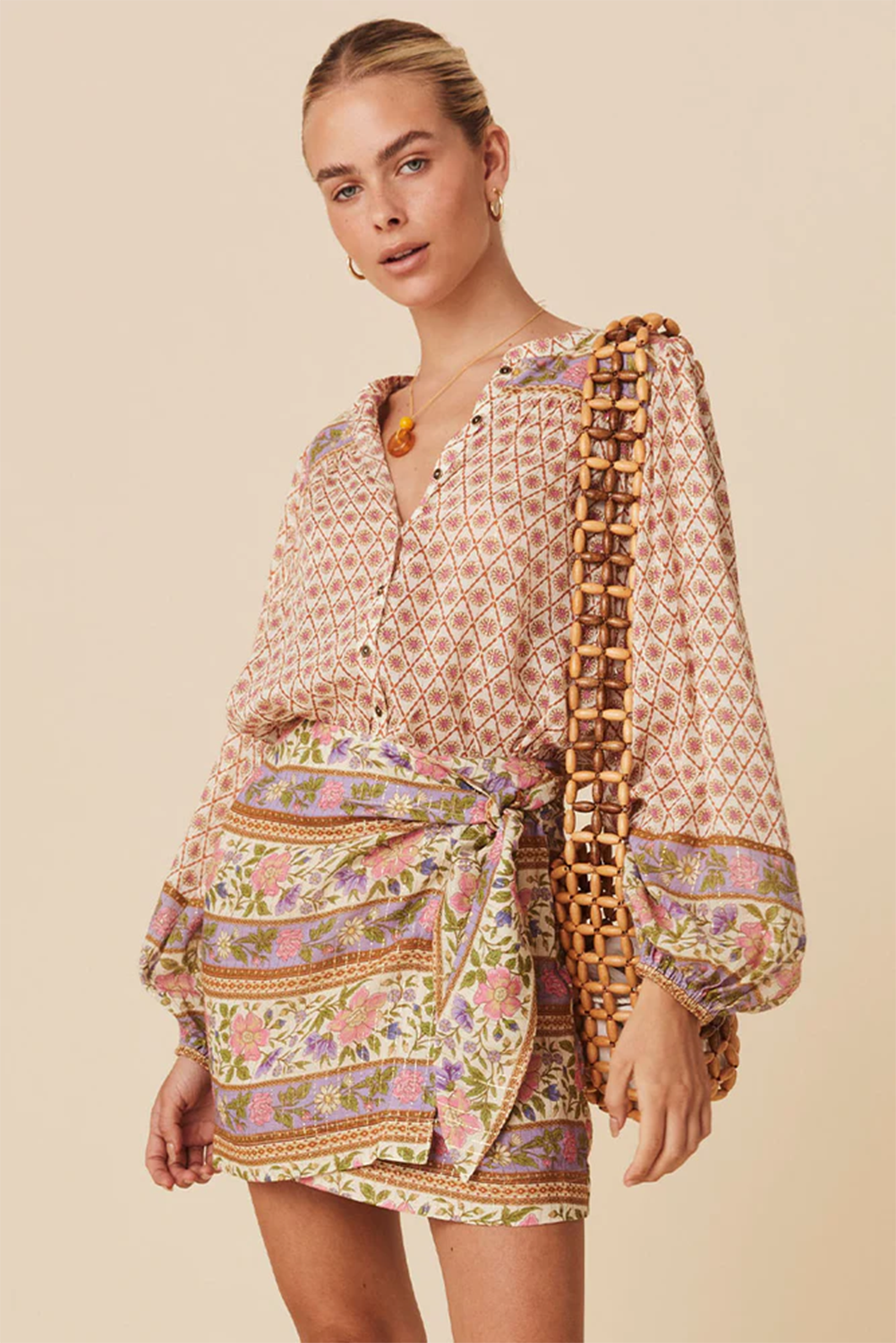 Multicolour Boho Floral Mixed Print Puff Sleeve Shirt Blouses & Shirts JT's Designer Fashion