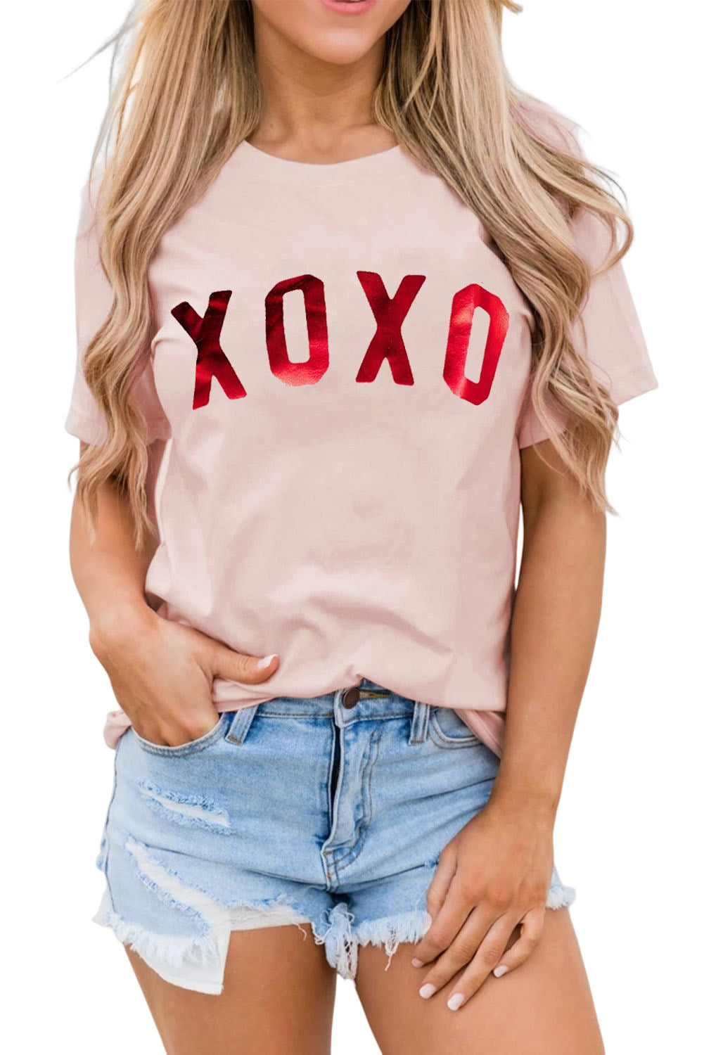 Pink XOXO Glitter Graphic Tee Graphic Tees JT's Designer Fashion