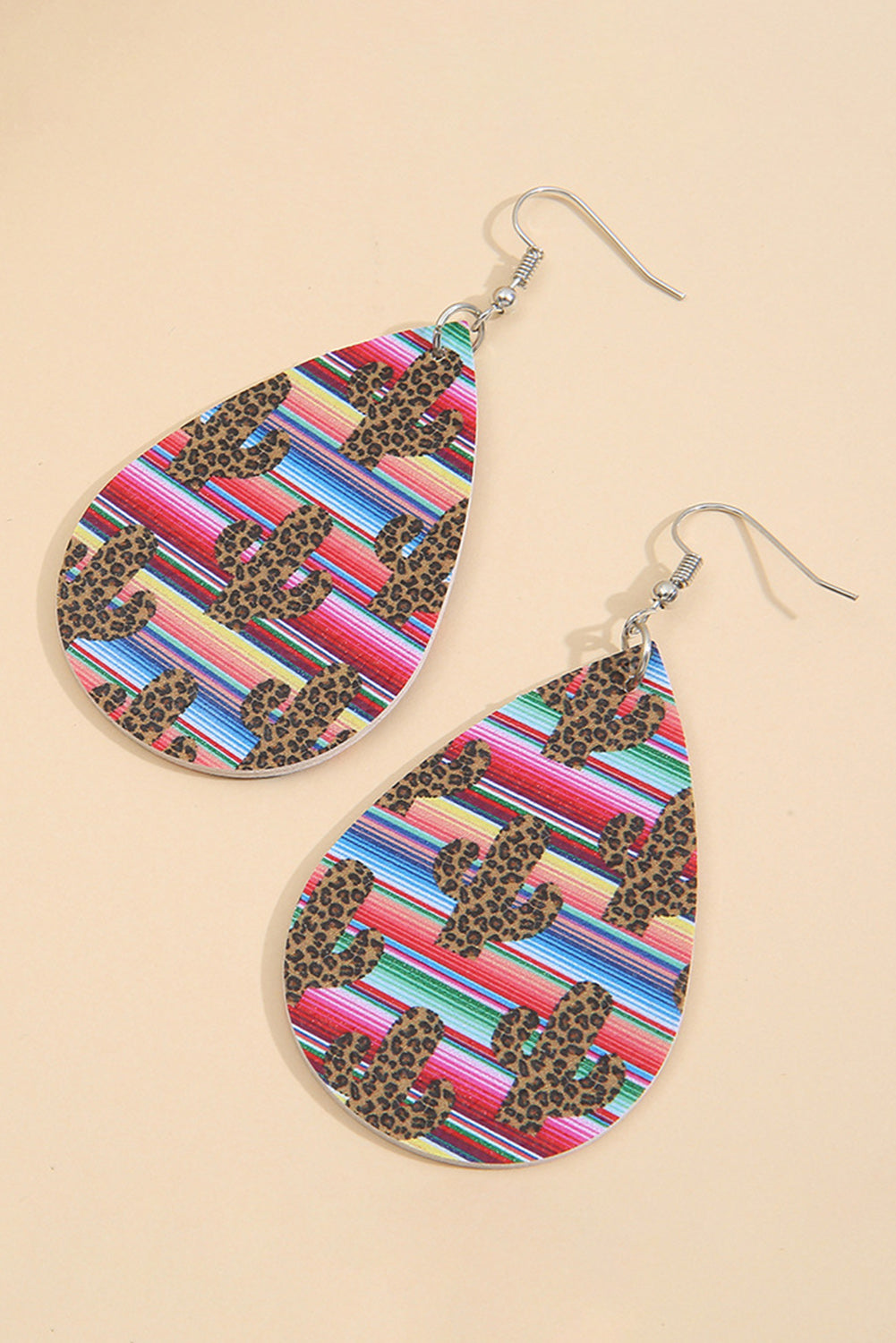 Multicolor Serape Leopard Cactus Tear-drop Earrings Jewelry JT's Designer Fashion