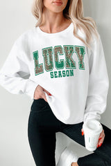 White Leopard LUCKY SEASON Printed St Patricks Pullover Sweatshirt Graphic Sweatshirts JT's Designer Fashion