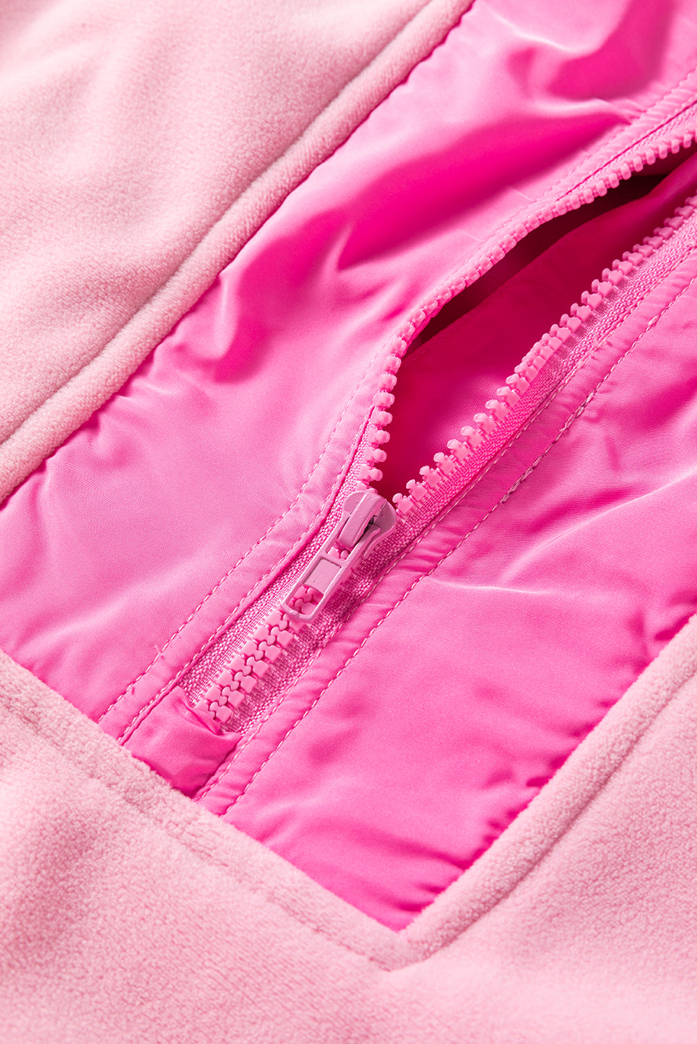 Pink Colorblock Patchwork Half Zip Oversized Sherpa Hoodie Sweatshirts & Hoodies JT's Designer Fashion