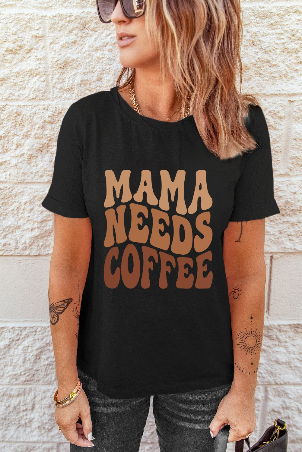 Black MAMA NEEDS COFFEE Graphic T Shirt Graphic Tees JT's Designer Fashion