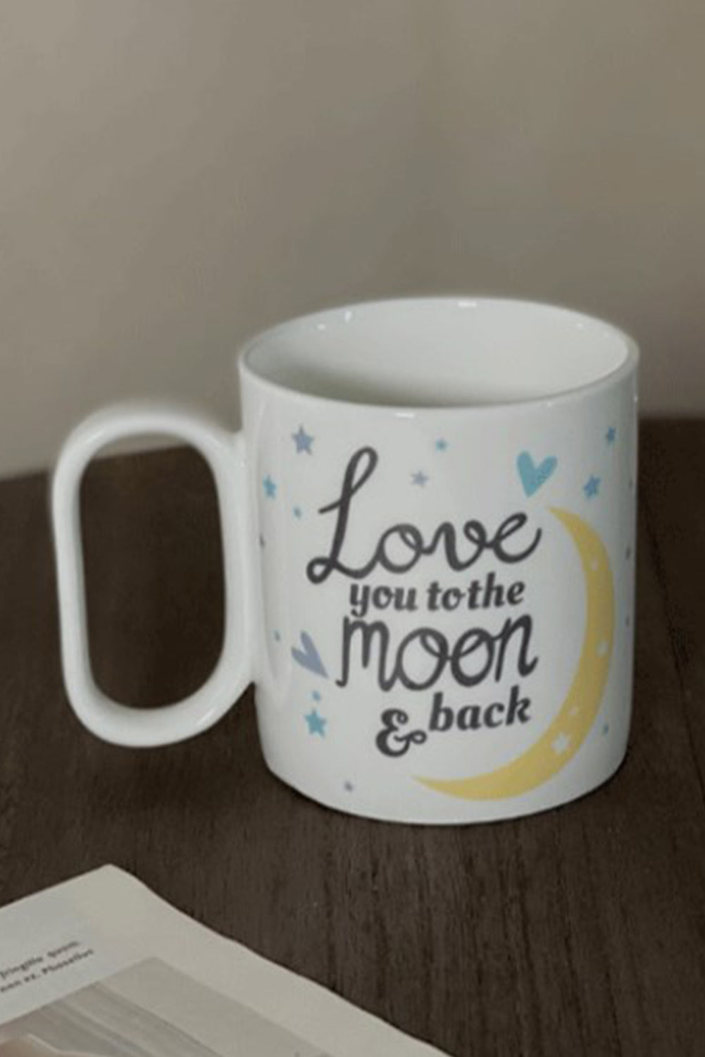 White Moon Letter Print Ceramic Cup with Handle 11oz Tumblers JT's Designer Fashion