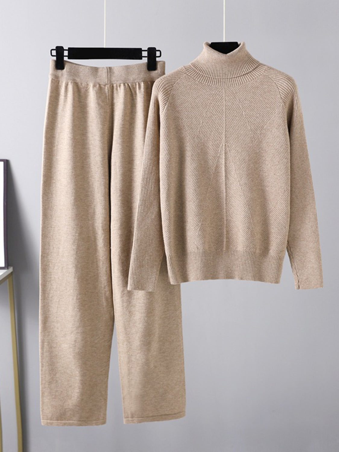 Turtleneck Raglan Sleeve Top and Pants Sweater Set Pant Sets JT's Designer Fashion