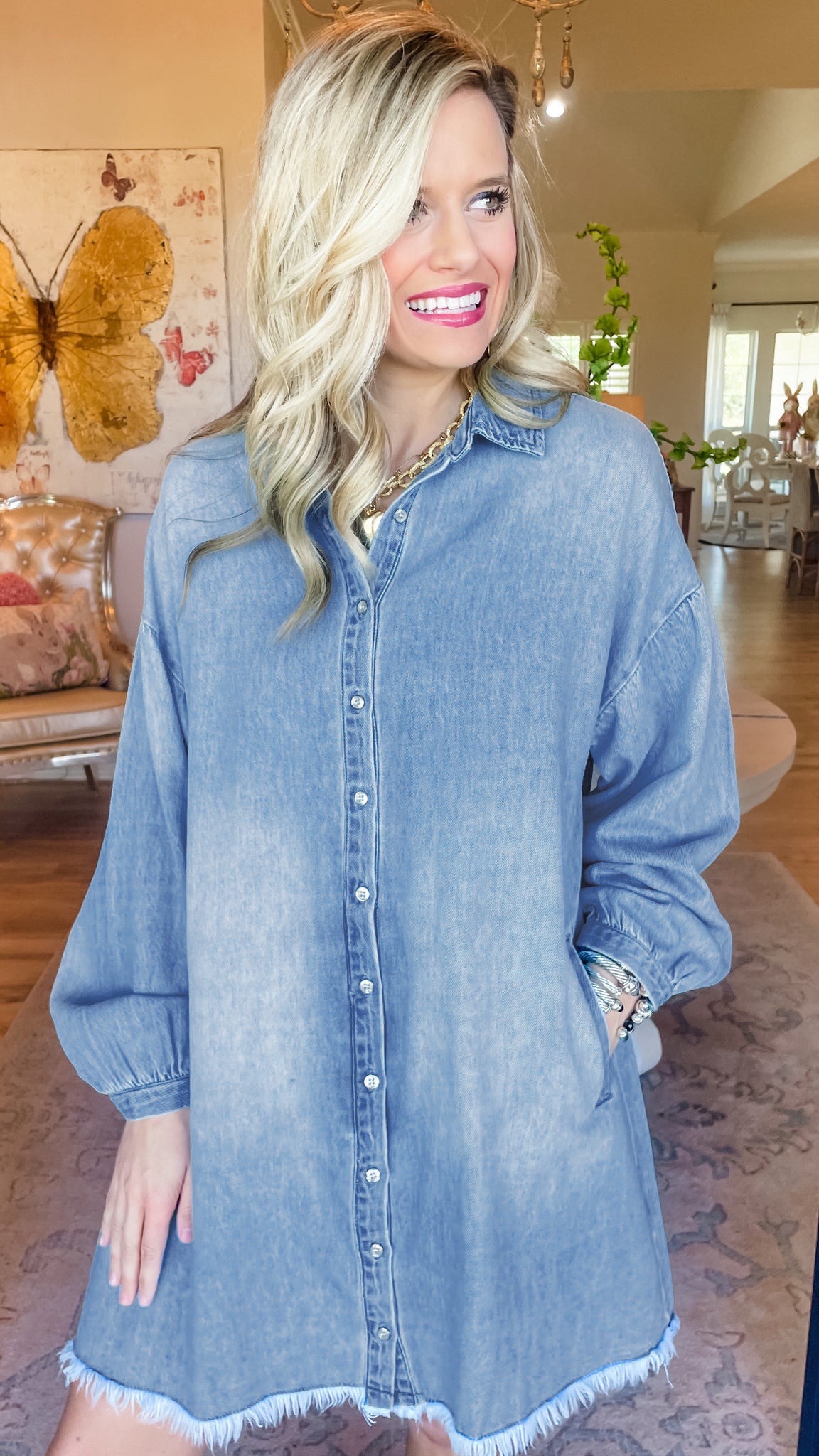 Beau Blue Risen Medium Washed Denim Shirt Dress Mini Dresses JT's Designer Fashion