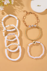 White MAMA Heart Pearl Beaded Chain Multi Layer Bracelet Jewelry JT's Designer Fashion