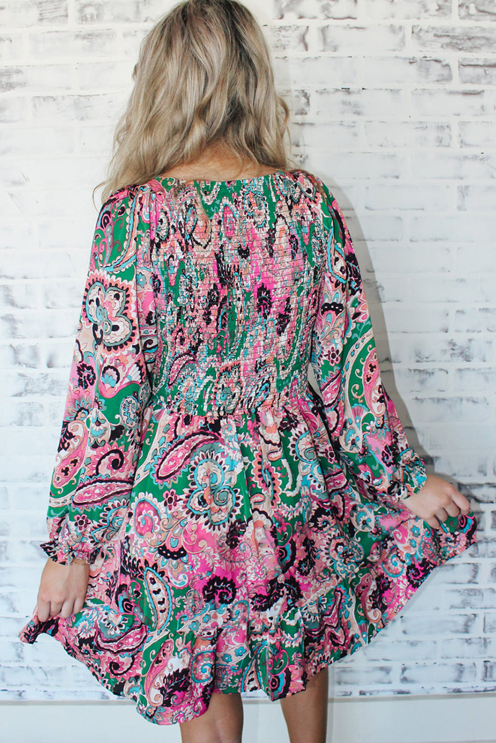 Boho Paisley Print Ruffle Hem Dress Mini Dresses JT's Designer Fashion