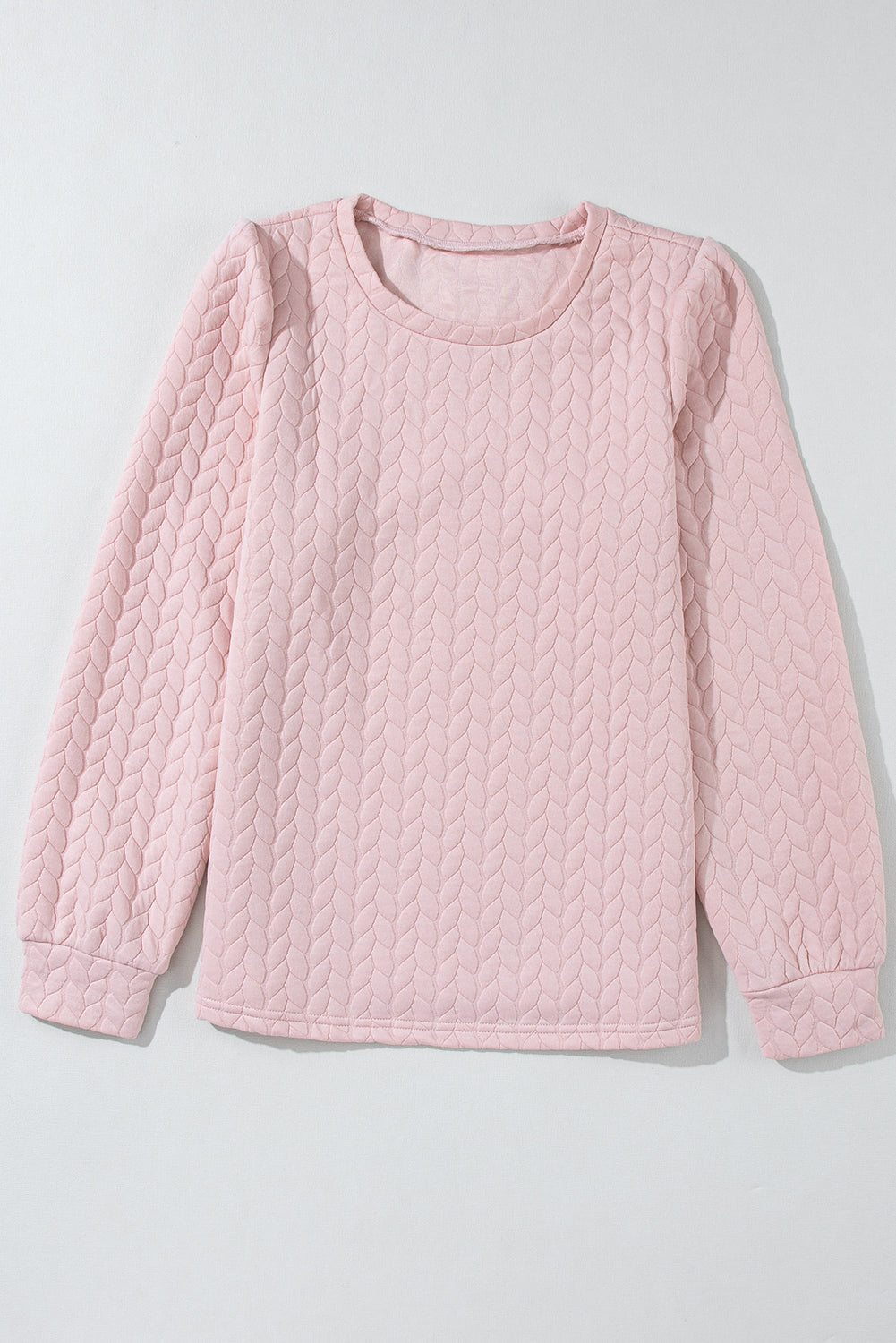 Light Pink Cable Textured Puff Sleeve Sweatshirt Sweatshirts & Hoodies JT's Designer Fashion