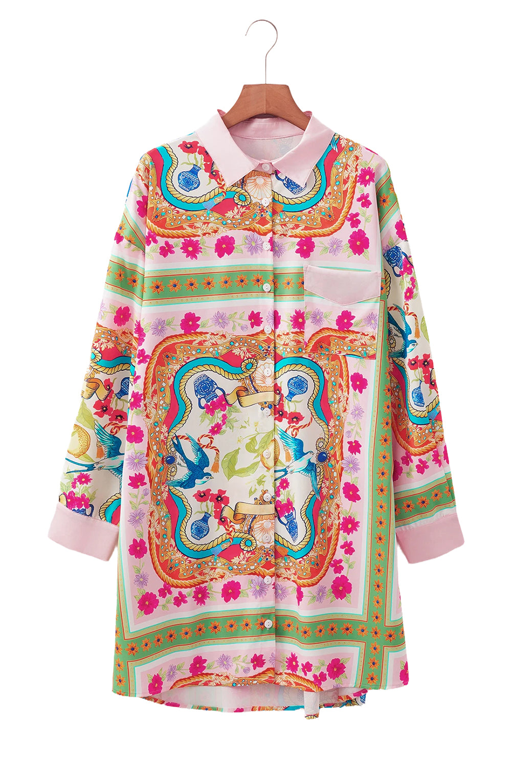 Multicolour Boho Floral Print Buttoned Long Sleeve Shirt Dress Floral Dresses JT's Designer Fashion