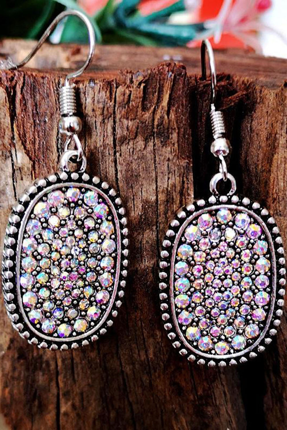 Multicolor Full Diamond Antique Silver Hook Earrings Jewelry JT's Designer Fashion