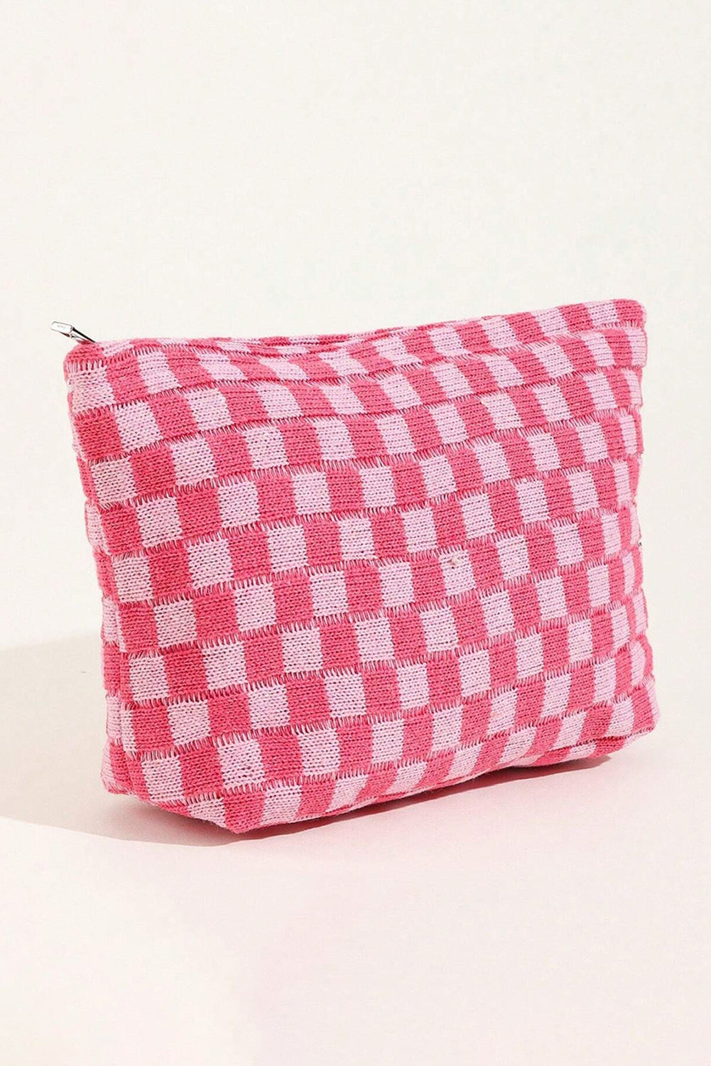 Bright Pink Checkered Print Cosmetic Bag Makeup Bags JT's Designer Fashion