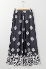 Black Bohemian Printed Drawstring Waist Wide Leg Pants Pants & Culotte JT's Designer Fashion