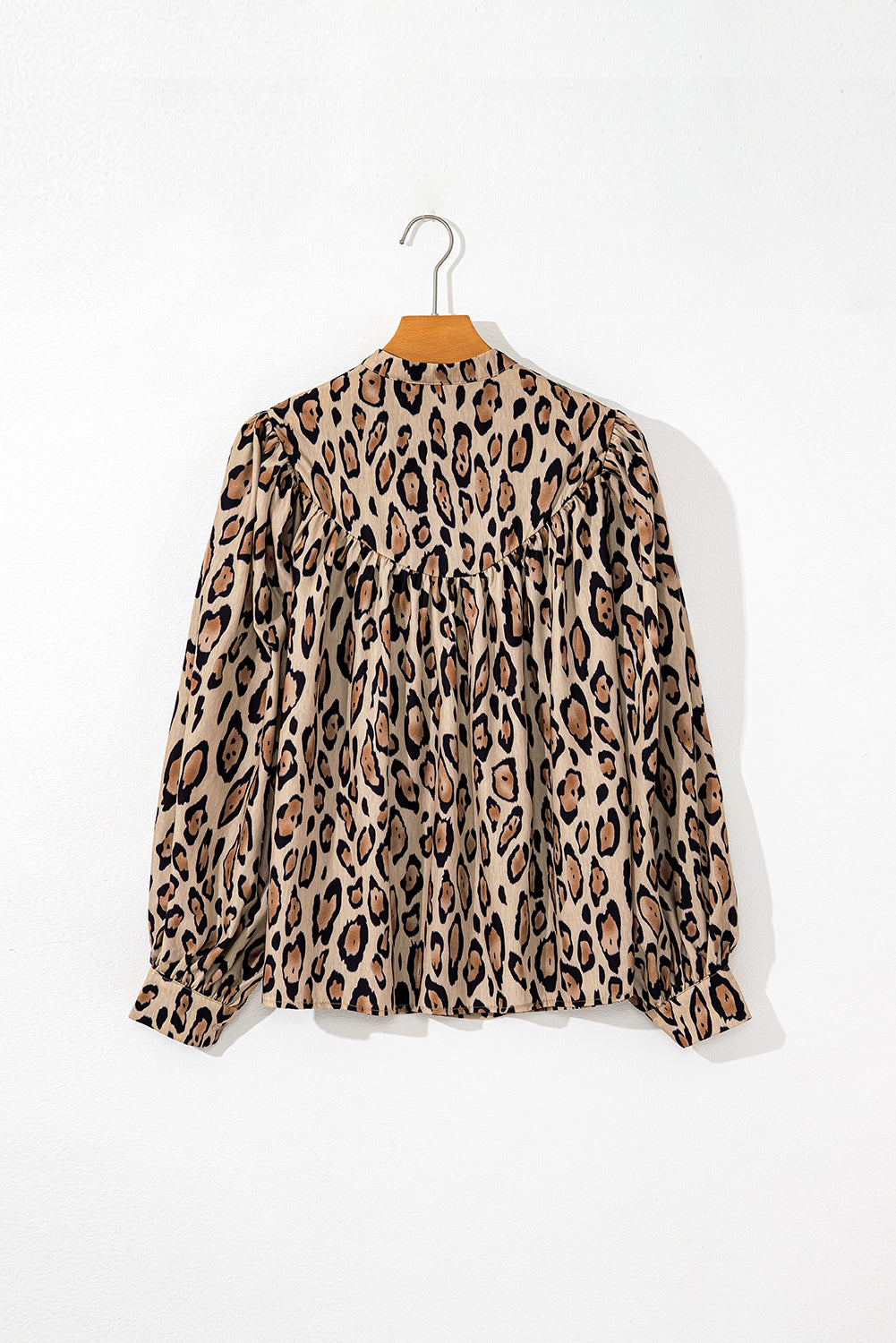 Light French Beige Oversized Leopard Print Balloon Sleeve Casual Shirt Blouses & Shirts JT's Designer Fashion