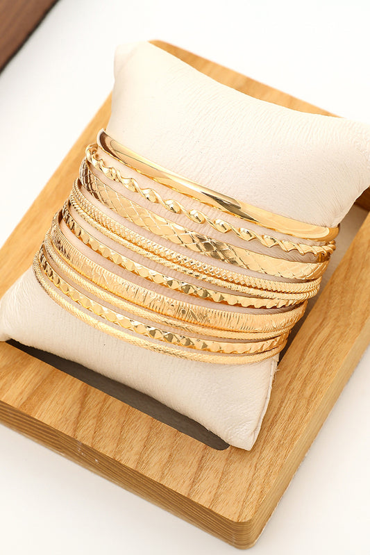 Gold 10pcs Textured Twisted Stackable Alloy Bracelet Set Jewelry JT's Designer Fashion